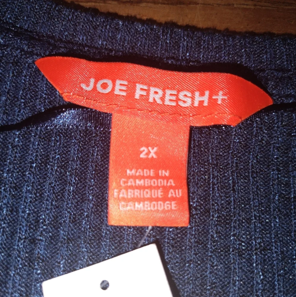 NWT Joe Fresh Size 2X Blue Long Sleeve Shirt, Ribbed & Stretchy, Comfy - Picture 4 of 9